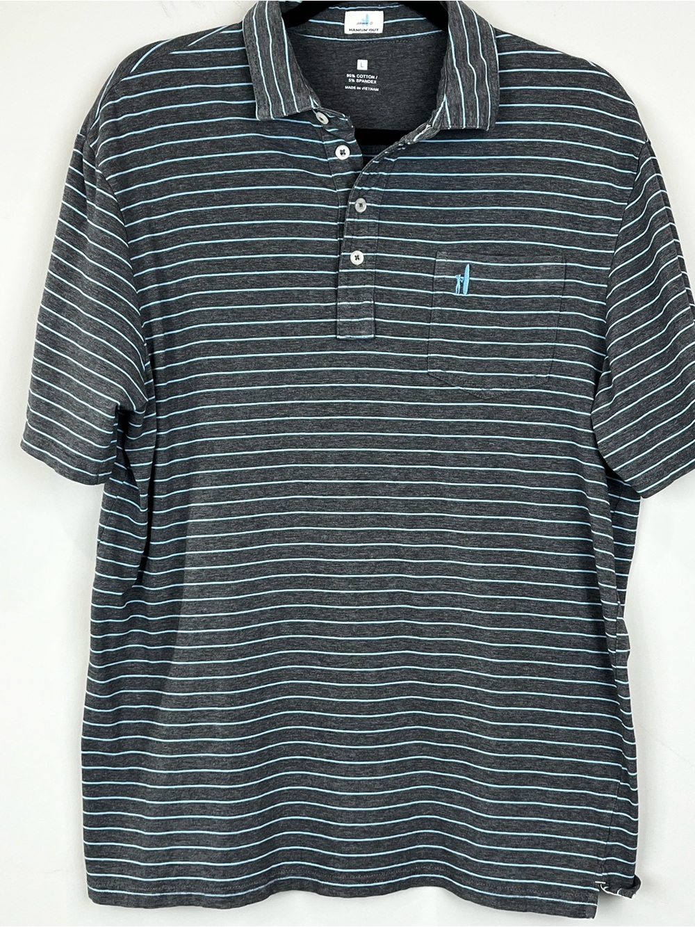 johnnie-O Hangin' Out Grey Blue Striped Polo Shirt Golf Preppy Men's Size Large